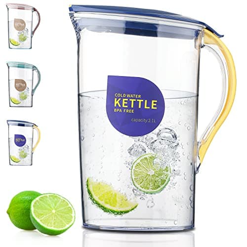 Image of Berglander Fridge Door Water Pitcher with Lid Perfect for Making Tea, Juice and Cold Drink, 2.1L Water Jug Made of Clear PET, No Smell Clear Fiber Glass Carafe BPA Free