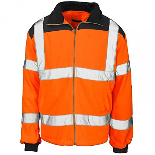 Image of Supertouch Men's Hi Vis Viz Visibility Premium Safety Work Fleece Jacket Orange Large