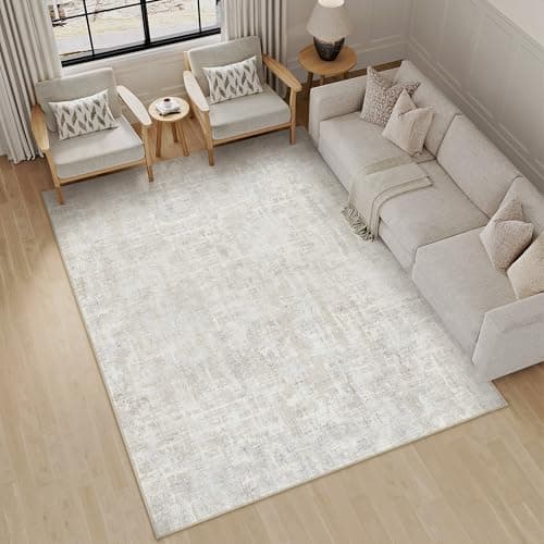 Image of PureCozy Rugs Living Room Beige Grey Area Rug 160x230cm Bedroom Washable Non Slip Large Boho Abstract Neutral Carpet Lounge Dining Room Office Low Pile Soft Carpets