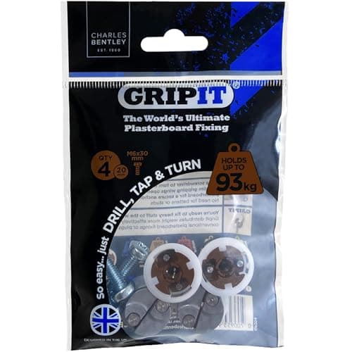 Image of Gripit Brown Plasterboard Fixings - Pack of 4 - Heavy Duty Stud Wall fixings - Plasterboard Anchors - Ideal for Radiators, AV Equipment and Lighting - Easy Install - Holds Up to 93kg - UK Designed