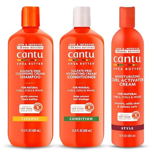 Image of Cantu Sulphate Free Shampoo & Conditioner 12oz with Shea Butter Moisturizing Curl Activator Cream 12oz
