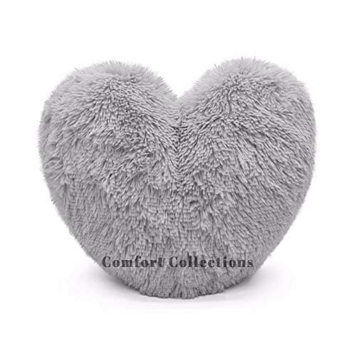 Image of Cuddly Teddy Bear Fleece Super Soft 3D Heart Shape Fluffy Filled Cushion Cosy & Warm Home Decoration Gift For Loved One Valentine Day 100% Polyester Heart Cushion Silver 38cm x 38cm Approximate