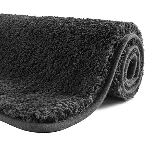 Image of SFLXO 100cm x 60cm Non Slip Bath Mat Machine Washable Durable Soft Fluffy Microfiber Bathroom Mat Water Absorbent Bath Rug Deep Grey