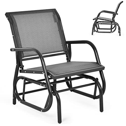 Image of RELAX4LIFE Garden Glider Chair, Outdoor Metal Frame Rocking Seat with Armrest, Single Gliding Swing Armchair for Patio, Porch and Poolside (Grey)