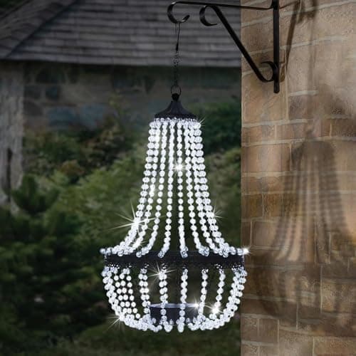 Image of LIVHOME 28" Solar Crystal Chandelier Light Outdoor Hanging Lantern LED Garden Pendant Waterproof Patio Gazebo Tree Decor Cool & Warm White Lights (Cool White)