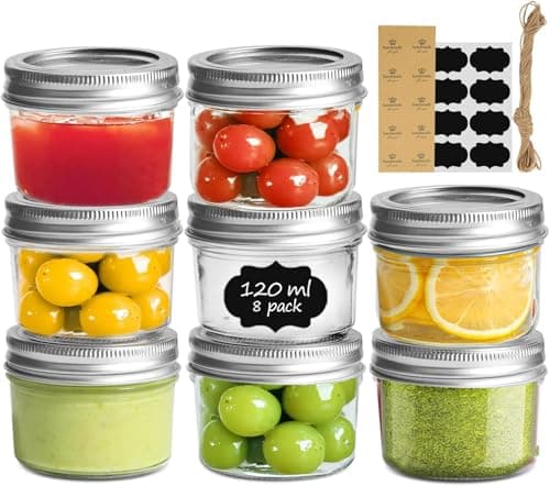 Image of ComSaf Mini Mason Jars 120mL/4oz - 8 Pack, Small Glass Jars with Lids and Seal Bands, Small Glass Canning Jar, Jam Jars, Preserving Jars for Honey, Jelly, Dessert, Shower Wedding Favors, DIY Decor