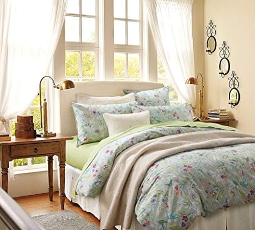 Image of USTIDE Green Garden Duvet Cover Set 3 Pieces Rustic Artistic Oil Painting Duvet Set Super Soft Egyptian Cotton Bedding,Super King