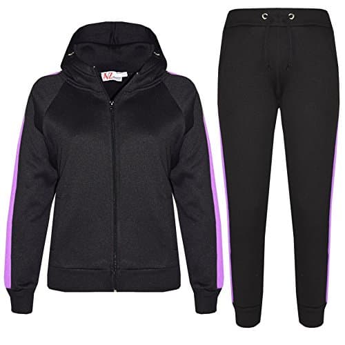 Image of A2Z 4 Kids Girls Boys Tracksuit Plain Zipped Hooded Sweatshirt Top Bottoms Gym Jogging - T.S 102 Black Lilac 9-10