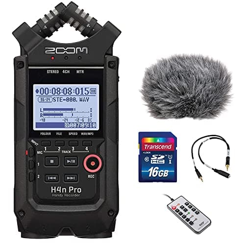 Image of Zoom H4n Pro All Black 4-Track Portable Recorder (2022) Bundle with 16GB Memory Card, Mic Attenuator Cable, Windbuster, and Remote Control for H4n