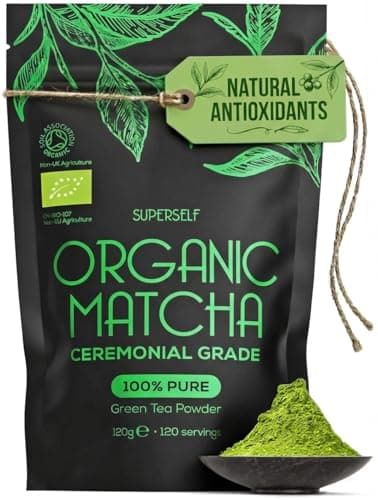 Image of SuperSelf Organic Matcha Powder - Ceremonial Grade & 100% Pure - Smooth Taste & Vibrant Green - Macha for Straight Tea, Lattes, Baking - Certified Organic - Japanese Stone Ground Method - Large 120g