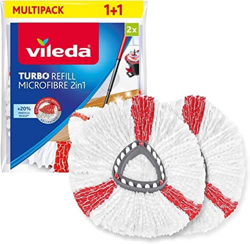 Image of Vileda Turbo 2in1 Spin Mop Head Refills - Pack of 2 - Microfibre power - Stubborn dirt removal - Authentic Vileda Mop Head Replacements - Machine Washable - Fits all Turbo Mops