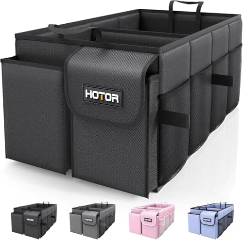 Image of HOTOR Car Boot Oganiser - Large-Capacity Auto Trunk Organizer Collapsible Multi Compartments, Foldable Boot Storage for SUVs, Sturdy Car Accessories for Men Camping Tools, Black, 54.0 × 32.0 × 27.0 cm