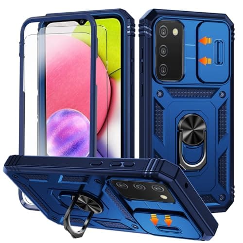 Image of HpulaCase for Samsung S20 FE Case with Camera Cover Slider, 2*Screen Protectors,Build in 360°Rotating Ring Kickstand, Military Grade Protective Case for Samsung Galaxy S20 FE 5G 6.5" Blue