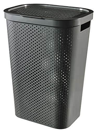 Image of Curver Infinity Dots 100% Recycled Rectangular Laundry Hamper 60 Litres - Dark Grey