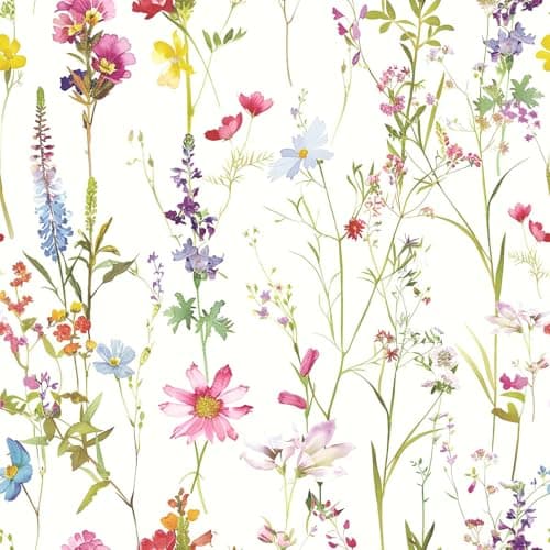 Image of World of Wallpaper Elsie Watercolour Floral Wallpaper - Perfect for Living Rooms, Bedrooms, and Kitchens Spring Flowers White/Pink, Purple, Blue, Green AF0038