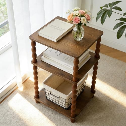 Image of GOODLAN Wooden Side Table, Small End Table with Storage Shelf, Modern Bedside Coffee Table Night Stand for Living Room, Bedroom, Office and Small Spaces oak Black Rustic Brown (Rustic Walnut)
