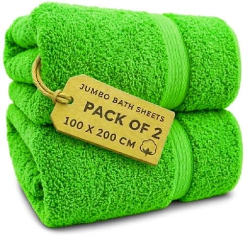 Image of EDB 2X Extra Large Super Jumbo Bath Sheets Towels 100 cm W x 200 cm L Body Wrap Premium Quality 100% Egyptian Cotton Beach, Gym, Spa, Hotel Towel Set Super Soft XL Bath Towel 600-GSM (Lime Green)