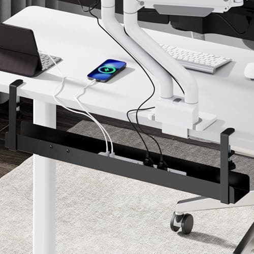 Image of Mimoke Cable Duct Desk - 800 to 1200 mm Extendable Cable Tray Cable Management Desk with Accessories Easy Clamp Mounting (Black)