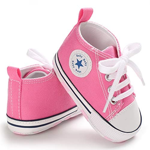 Image of Baby Girls Boys Sneakers Toddler Shoes Canvas First Walking Shoes Newborn Anti-Slip Prewalker Sneakers for 12-18 Months Pink