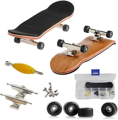 Image of Hominas Finger Skateboard with Accessories, Pro Fingerboard Maple Wooden Alloy DIY Mini Skateboard Toy with PU Non-Slip Box Reduce Pressure for Skateboarders, Teenagers, Office Workers (Black)