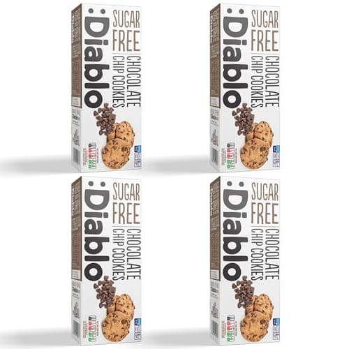 Image of Diablo Sugar Free Chocolate Chip Cookies – Low Sugar Snacks Made with Maltitol, Crunchy Chocolate Flavor Treats for Everyday Snacking, Guilt Free Biscuit Alternative, 130g Pack of 4
