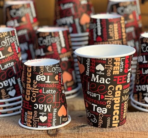 Image of HOT BARGAINS Paper Cups, 1000 Pack Brown Printed Single Wall Disposable Coffee Cups for Hot and Cold Drinks, 12oz/360ml