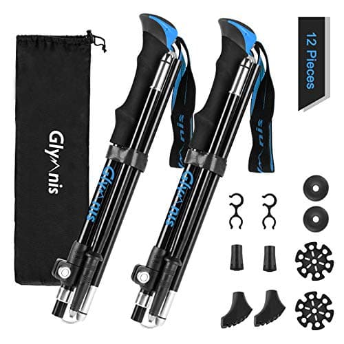 Image of Glymnis Walking Poles 2 Pack Collapsible Walking Poles for Women Men with Quick Lock System, Foldable Hiking Trekking Poles for Senior Trekking, Backpacking