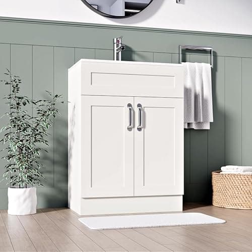Image of BELOFAY 500mm Floor Standing Bathroom Vanity Unit With Basin - Laquered Cloakroom Vanity Unit with 1 Tap Hole Ceramic Basin and Soft Close Hinges. (Waste INCLUDED) (Crawley White)