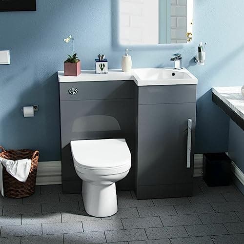 Image of Nes Home Debra Flat Packed Compact 900mm Grey L-Shape Right Hand Vanity Unit and Toilet Bathroom
