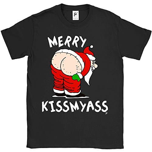 Image of Fancy A Snuggle Merry Kiss My Ass Christmas Grinch Santa's Hairy Bum Mens T-Shirt Black X-Large