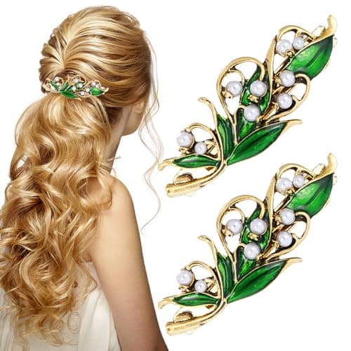 Image of 2 PCS Green French Vintage Leaf Hair Barrettes,Hand Crafted Spring Clip Metal Hair Pin,Elegant Jewelry Hair Decorations for Women Girls