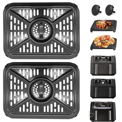 Image of GWBSXM Air Fryer Grill Plate for Ninja Foodi AF400UK 9.5L 6 in1 DualZone 2 Drawers Air Fryer, Replacement Air Fryer Crisper Plate Grill Pan Tray Accessories, Dishwasher Safe