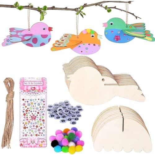 Image of DAWRIS 16pcs 3D Wooden Birds Craft - Ideal for Kids' Arts and Crafts, Educational Toys, DIY Paint and Build Your Own Wooden Animal Crafts Set for Boys Girls Birthday Creative Activities Gift