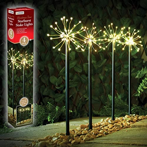 Image of The Christmas Workshop 70369 LED Starburst Path Lights/Outdoor Christmas Lights / 50cm Tall Stake Lights / 4 Pack / 160 Warm White LED Light Bulbs