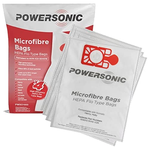 Image of Powersonic Vacuum Cleaner Bags Compatiable with Numatic 604015 NVM1CH Henry Hetty Hoover Vacuum Cleaners x4 Red Vacuum Cleaner dust bags