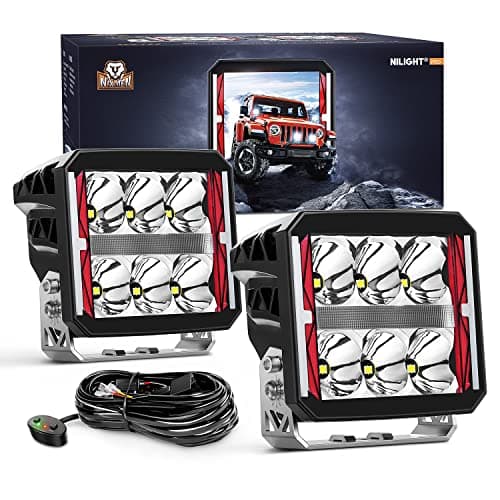 Image of Nilight 4 Inch LED Pod Lights Heated Lens with DRL 60W Square Super Spot Light 16AWG Wiring Harness Kit for Offroad Anti Freeze Function LED Work Lights for Truck UTV ATV SUV Jeep, 5 Years Warranty