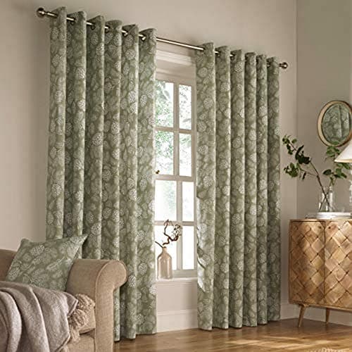 Image of Furn. Irwin Ringtop Eyelet Curtains (Pair) - Ready Made - Polycotton - Sage - 229cm x 183cm (90" x 72" inches)