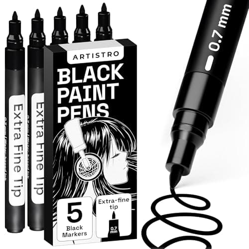 Image of ARTISTRO Paint Pen for Rock Painting, Stone, Ceramic, Glass, Wood, Tire, Fabric, Metal, Canvas, Calligraphy Pen, Acrylic Paint Marker Water-based Extra-fine Tip 5 Black