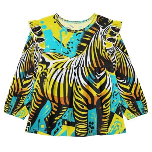 Image of Linnyio Cool Doodle Art Zebras Girls Elegant Long Sleeve Shirts Blouses Kids Cute Sleeve Casual Tops 1-5 Years