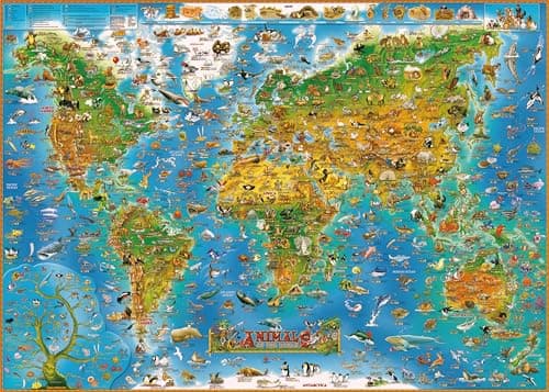 Image of Jigsaw Puzzles for Adults 1000 Piece Animals of The World 27.56 x 19.69 Inch Jigsaw Puzzles for Adults Wild Animals Educational Game Challenge Toy 1000 Pieces Puzzles for Adult Kids