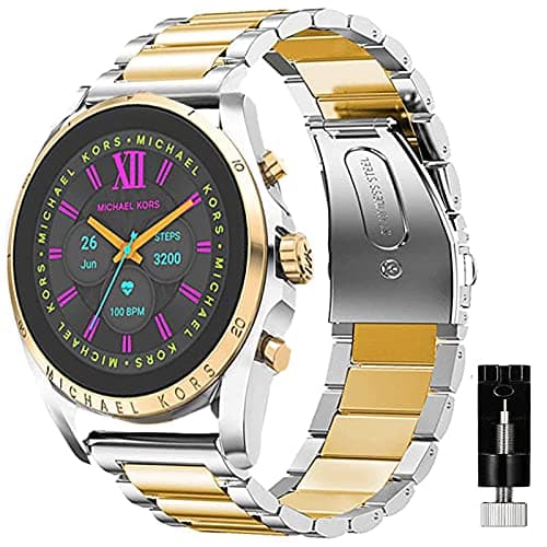 Image of Giaogor Compatible for Michael Kors Gen 6 Band, Quick Release Stainless Steel Metal Replacement Straps Compatible for Michael Kors Gen 6 Bradshaw Smartwatch/MK Gen 6 Bradshaw 2021 (Silver-Gold)