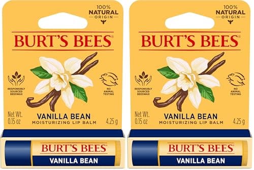 Image of Burt's Bees Lip Balm Vanilla Bean, Moisturising Lip Balm With Beeswax & Vitamin E, 100% Natural Origin, 4.25g (Pack of 2)