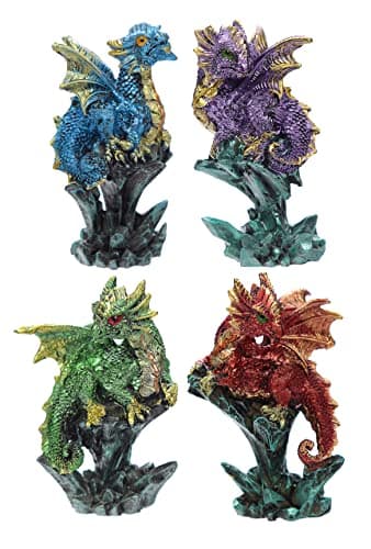 Image of Puckator Enchanted Nightmare Dragon With Mini Rock Crystal - Dragon Ornament - Gothic Decor Dragon Toy Statue - Dragon Figurines - Gothic Home Accessories - Dragon Miniature Sculpture - Resin