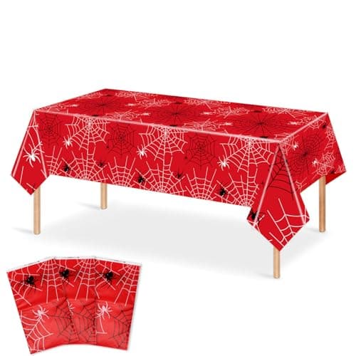 Image of SAVITA 3pcs Spider Tablecloths, 70.9x42.5in Spider Web Table Cloth Waterproof Cartoon Theme Rectangle Table Cover Party Decorations for Kids Birthday Party Baby Shower Supplies