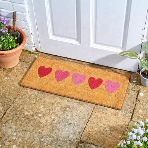 Image of Garden Mile Non-Slip Natural Coir Doormat - Large Love Heart Heavy Duty Door Mat - Entrance Rug & Front Door Welcome Mat for Indoor or Outdoor Use, Gifts for Her