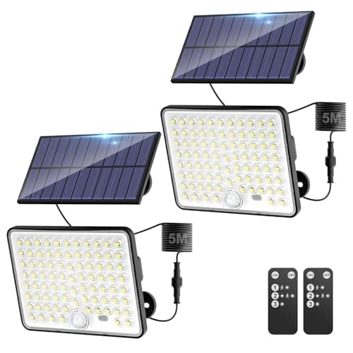 Image of Kolpop Solar Lights Outdoor Garden with Lenses,3 Modes Remote Solar Security Lights Outdoor Motion Sensor, IP65 Waterproof Solar Powered Flood Light for Shed Outdoor Porch Yard Garage, 2 Pack
