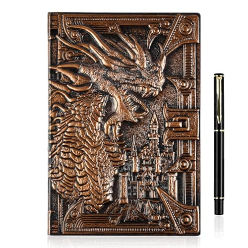 Image of OFFCUP Leather Notebook A5, 200 Pages Hardcover Journal Travel Diary with Pen, 3D Embossed Notepad Vintage Notebook Sketchbook Writing Journals Gift for Men Women Kid Boys Girls (Dragon)
