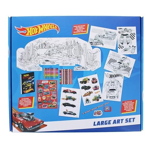 Image of Blueprint Collections Hot Wheels Large Art Set | Colouring & Craft Kit for Kids | Includes Posters, Stickers, Crayons, Pencils & More | Creative Activity Set | Hot Wheels Stationery & Gifts