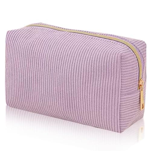 Image of YONEEKSS Makeup Pouch for Handbag, Cosmetic Bags for Women Small Makeup Bag for Purse Corduroy, Portable Storage Toiletry Bag for Travelling (Purple)