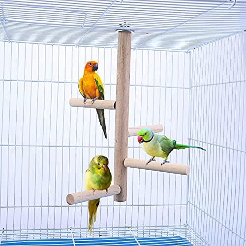 Image of Budgie Toys Parrot Perches Bird Paw Grinding Stick Wooden Bird Perch for Cage Stand Set with 4 Wood Stick Stands Ladder Budgie Perch for Cockatiel Parakeets Play Jumping Rest Birdcage Accessories